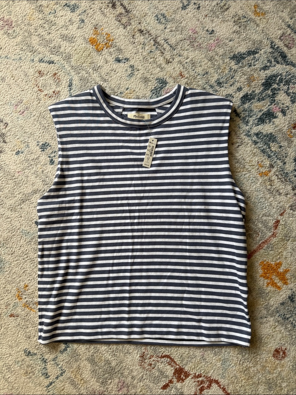 Madewell Navy and White Striped Sleeveless Tank